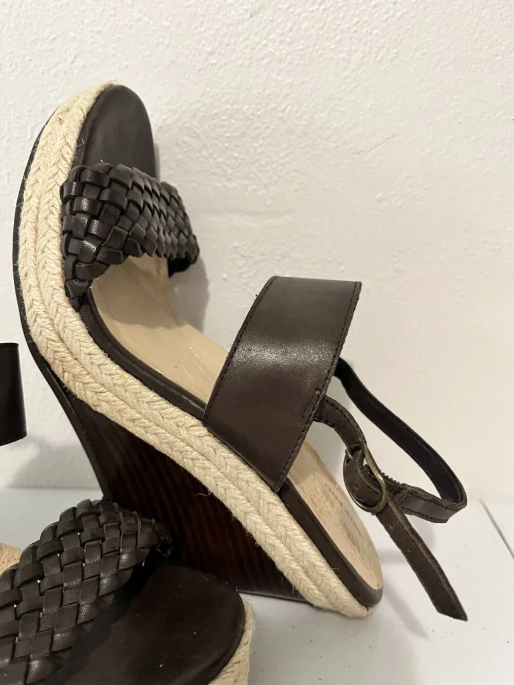 Land's End wedge sandal in dark brown - like new!